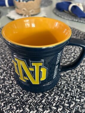 Navy and Gold Ceramic Mug with University Crest . Vintage  Nostradame Cup.